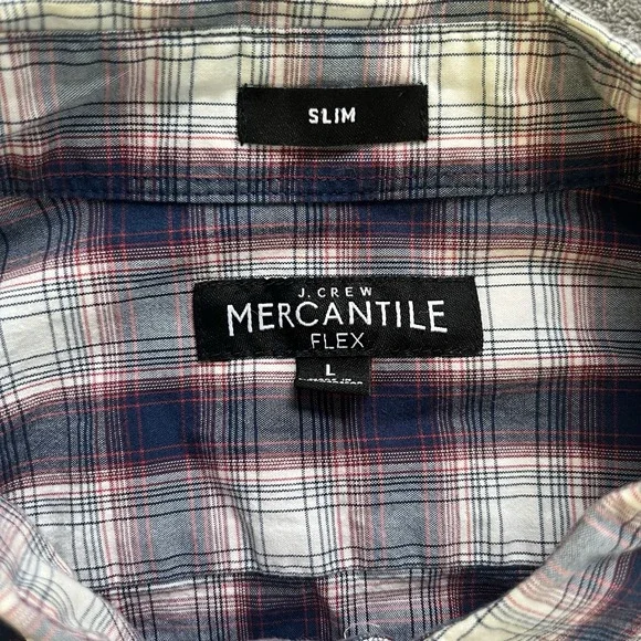 J Crew Shirt Mens L Red White Blue Plaid Button Down Slim Mercantile Flex - Picture 3 of 5